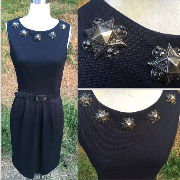 Eva Franco Dresses & Skirts - Eva Franco Metal embellished Dress Sz 4 navy metal belted stars